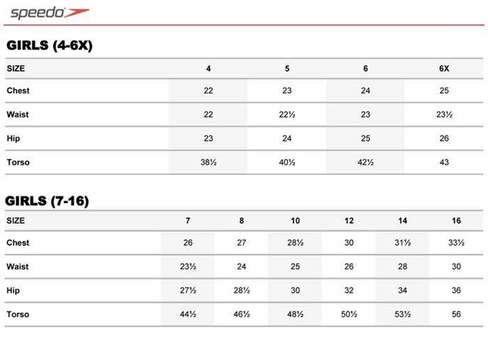 speedo youth swimsuit size chart